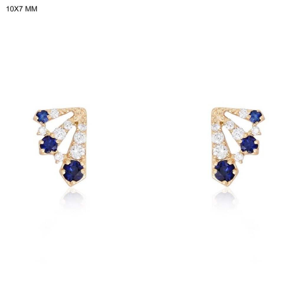 Polished Blue Sapphire 14K (18k upon request) Yellow Gold Emerald Stud Earrings